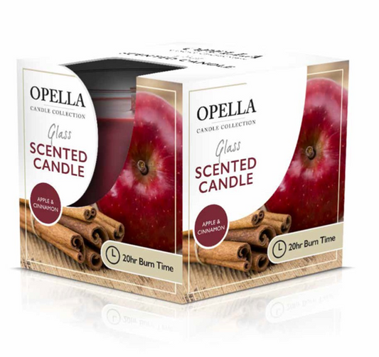 Opella Apple Cinnamon Scented Candle in Glass Jar 20 Hour Burn Time
