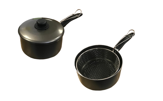 8 Black Chips Pan with Frying Basket Convenient Cooking Solution