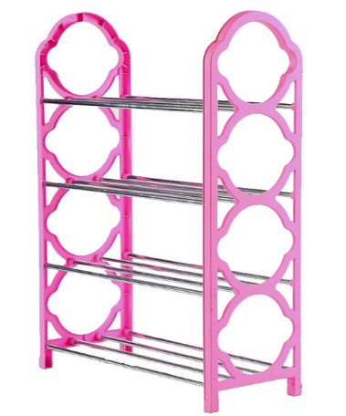 5 Tier Plastic Shoe Organiser Rack Assorted Colours 74x18cm
