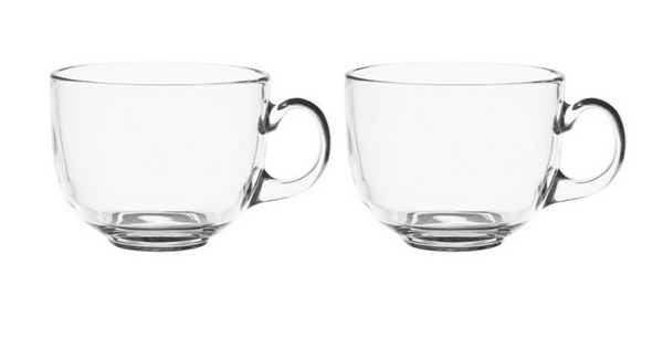 Premium Large Glass Breakfast Cup Set 2 Pieces 480ml Capacity