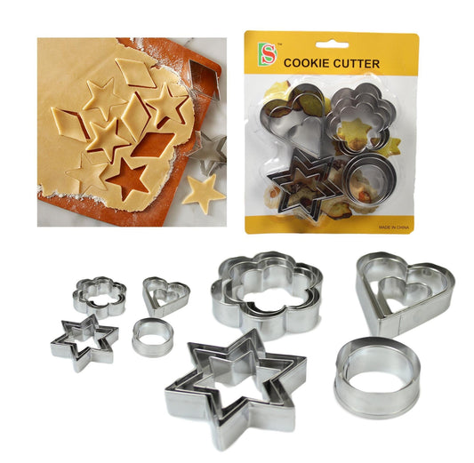 12Pcs Cookie Cutter Stainless Steel Biscuit Mould Pastry Baking Cake star heart flower