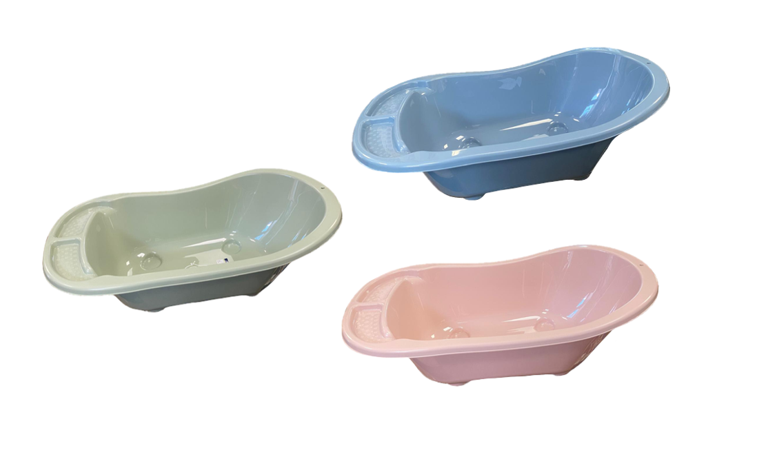 Baby Bath with Drain Assorted Colours Easy Cleanup