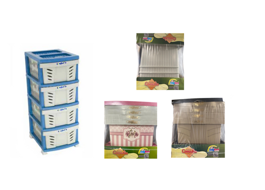 4 Tier Plastic Storage Drawer with Perforated Design Assorted Colors