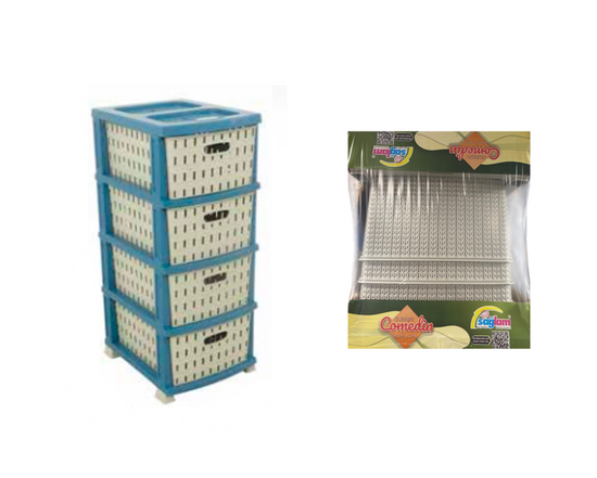 4 Tier Plastic Storage Drawer with Perforated Design Assorted Colors