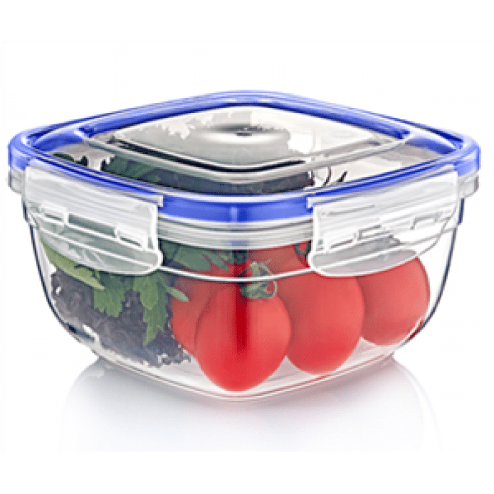 Square Clear Plastic Food Storage Container with Sealing Lid 2400ml Fresh Organized