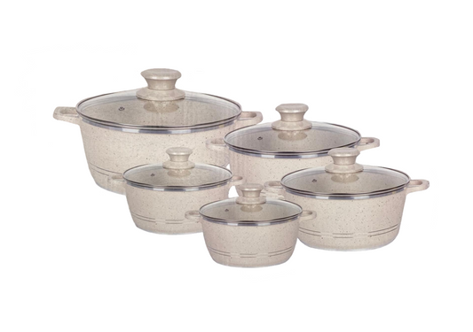 Delight NonStick DieCast Casserole Pan Set Cream Set of 10
