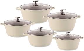 Durane Die Cast Stock Pot Set 5Piece Cream Cookware Collection