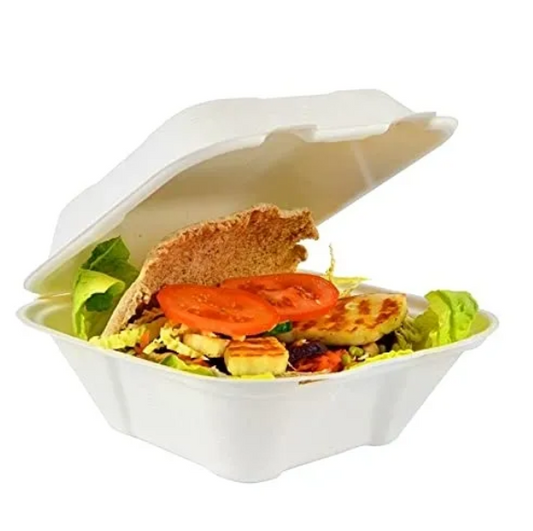 EcoFriendly Bagasse Sugarcane Clamshell Burger Box