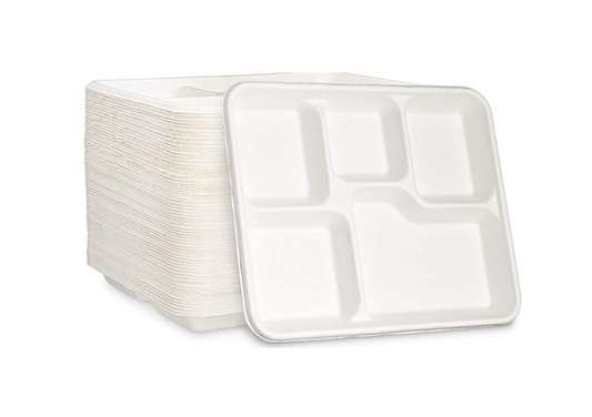 EcoFriendly Bagasse Sugarcane Tray with 5 Compartments 25Pack
