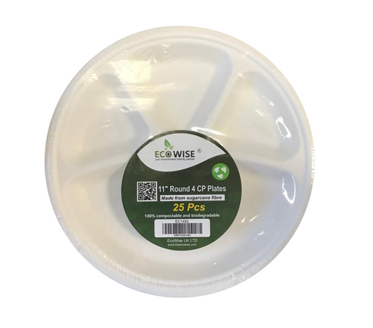 EcoFriendly Disposable Bagasse Sugarcane Tray 4 Compartment Round Tray 11
