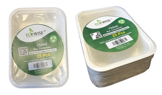 EcoFriendly 750ml Bagasse Rectangular Food Bowl Containers Pack