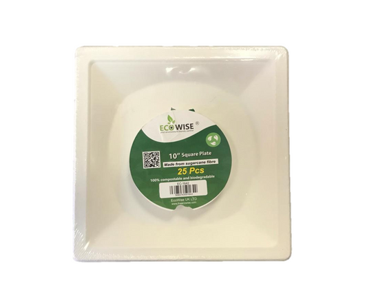 EcoFriendly Disposable Bagasse Sugarcane Square Plates Pack of 250