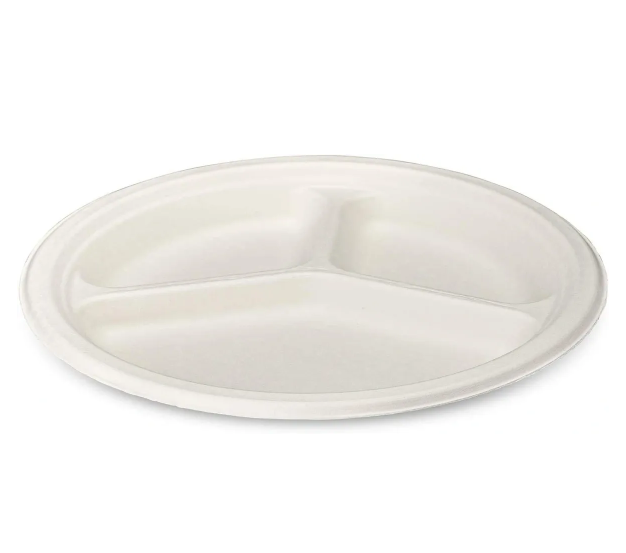 EcoFriendly Biodegradable Bagasse Sugarcane 3 Compartment Plates 10inch Pack of 8