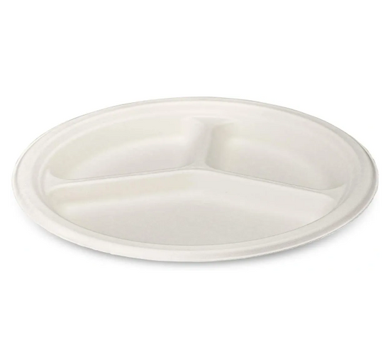 EcoFriendly Bagasse Sugarcane 3 Compartment Plates Pack of 50