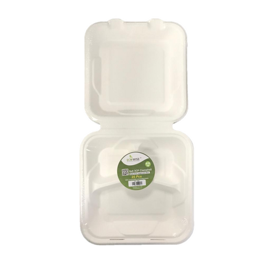 EcoFriendly Sugarcane Clamshell Burger Box Pack of 25