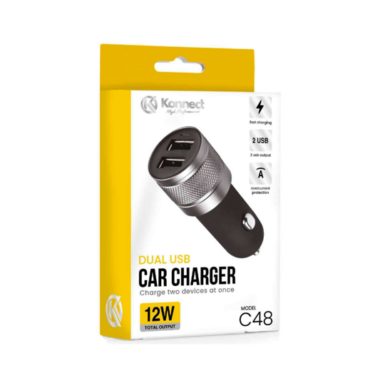 Konnect Dual USB Car Charger Bullet C48 12W Output