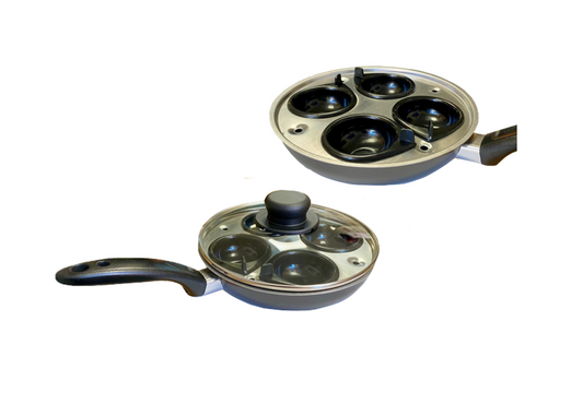 Premium Metal 4 Egg Poach Pan with Glass Lid