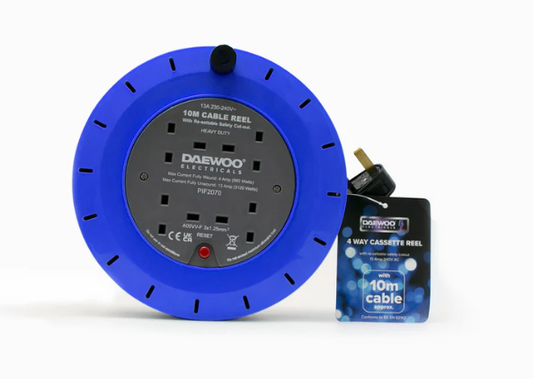 Daewoo 4 Way Gang Extension Lead Reel 10m Cord