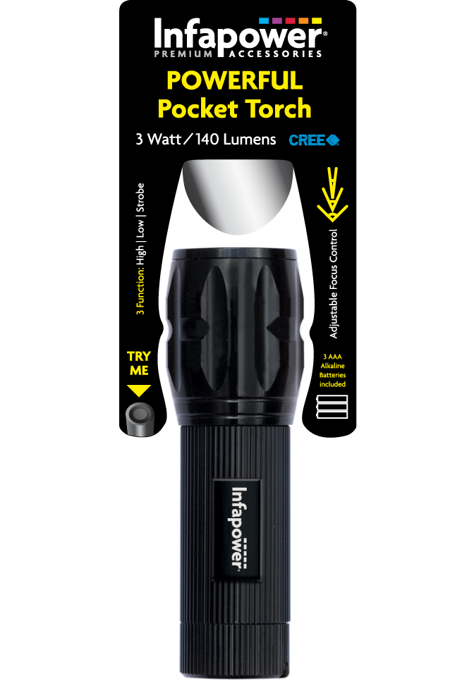 3 Watt Adjustable Focus Pocket Torch with 3 Functions