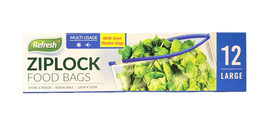 Convenient Large Ziplock Food Storage Bags 22x22cm Pack of 12