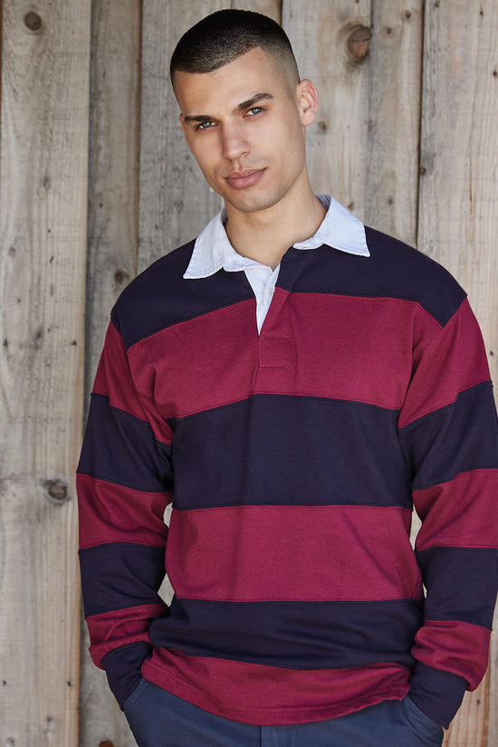 Front Row Striped Rugby Shirt with Traditional Collar