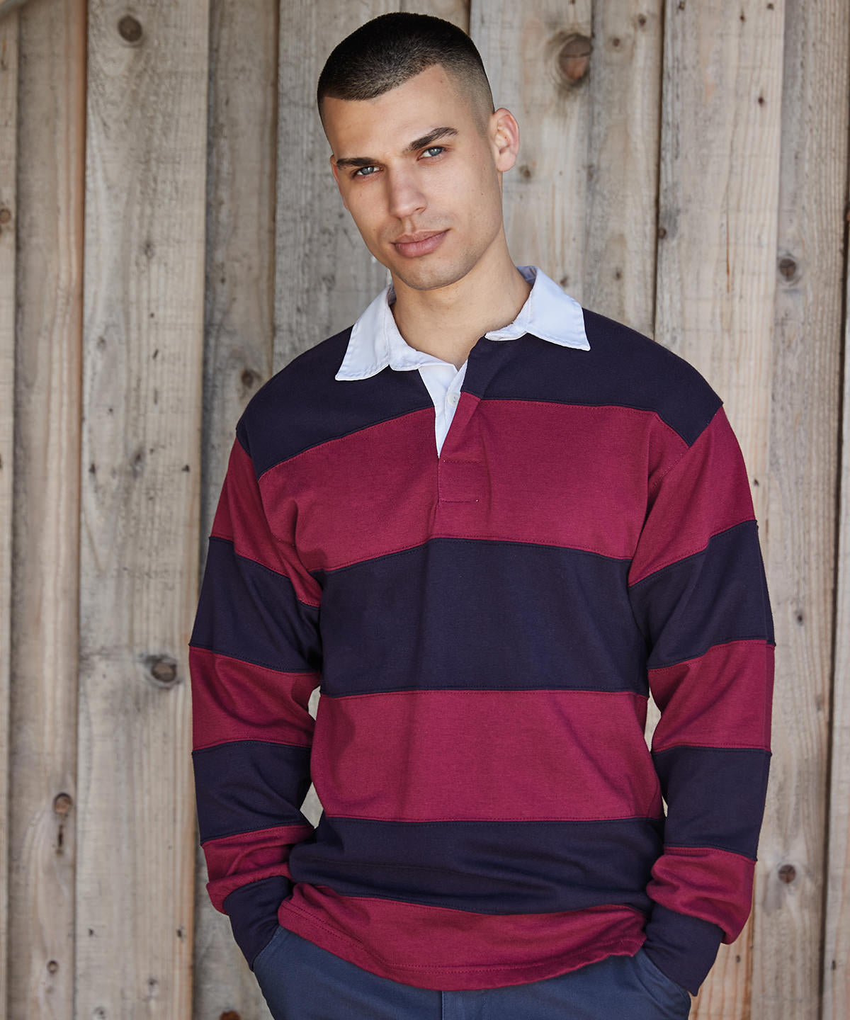 Front Row Striped Rugby Shirt with Traditional Collar