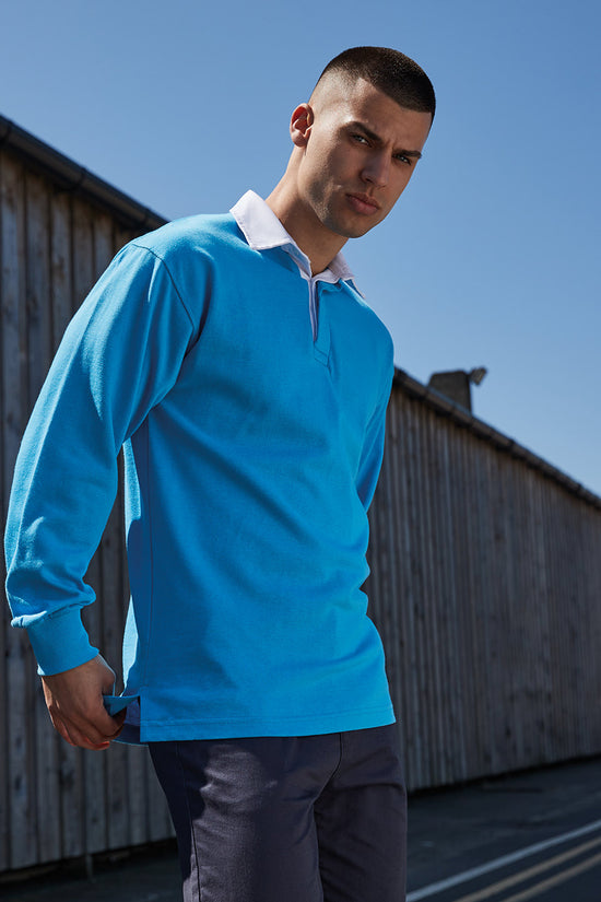 Classic Front Row Long Sleeve Plain Rugby Shirt for Men