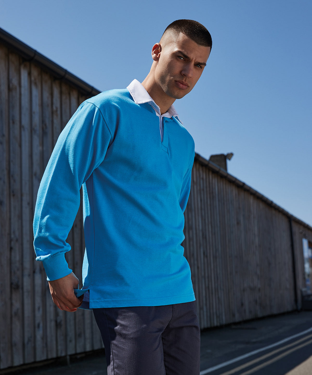 Classic Front Row Long Sleeve Plain Rugby Shirt for Men