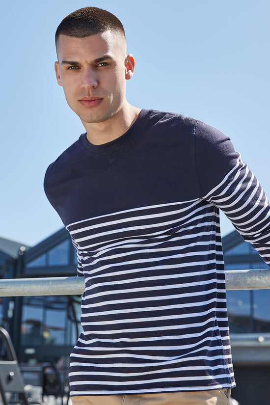 Front Row Mens Long Sleeve Breton Striped TShirt