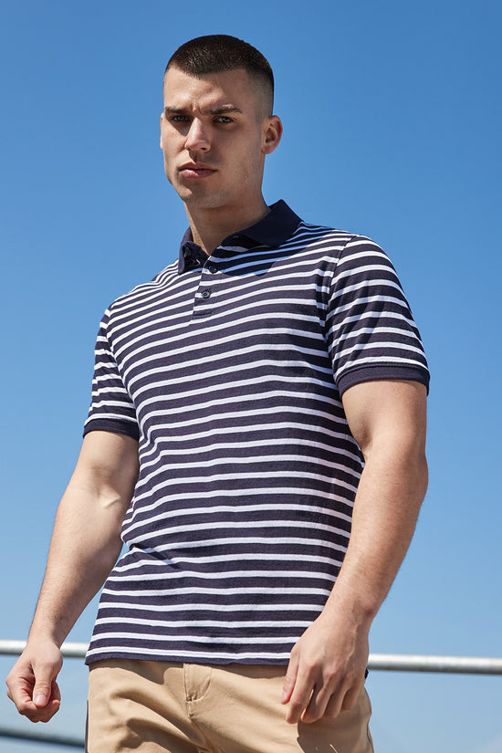 Striped Jersey Polo Shirt for Casual Unisex Style