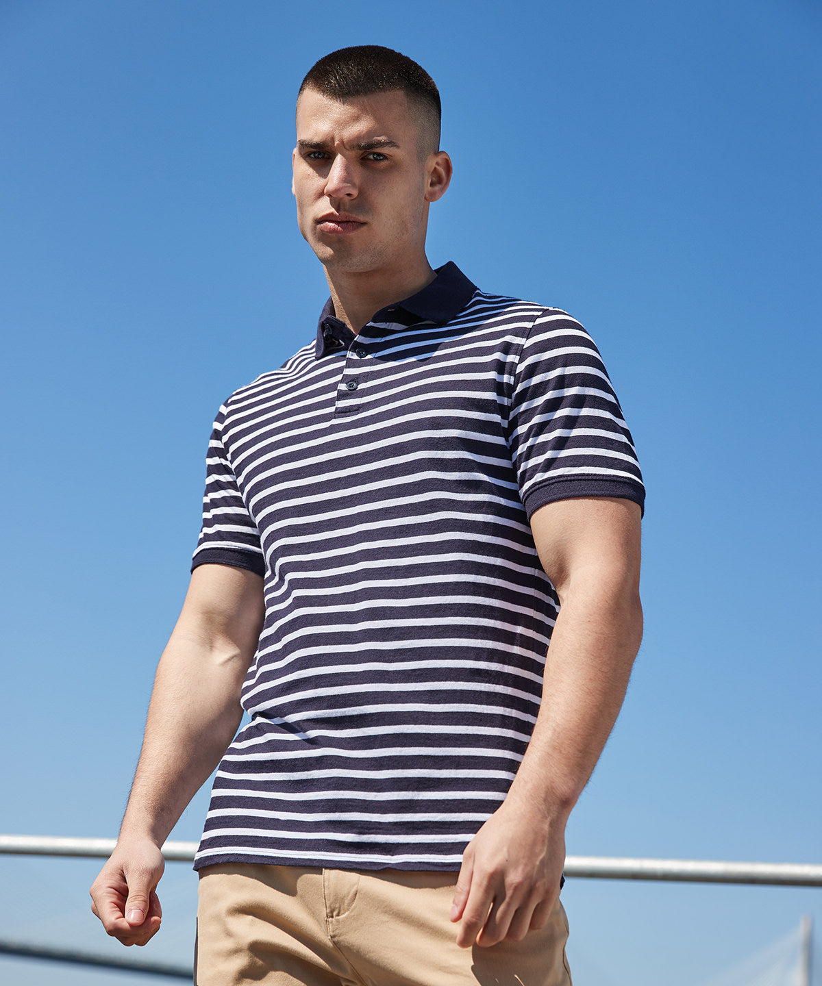 Striped Jersey Polo Shirt for Casual Unisex Style