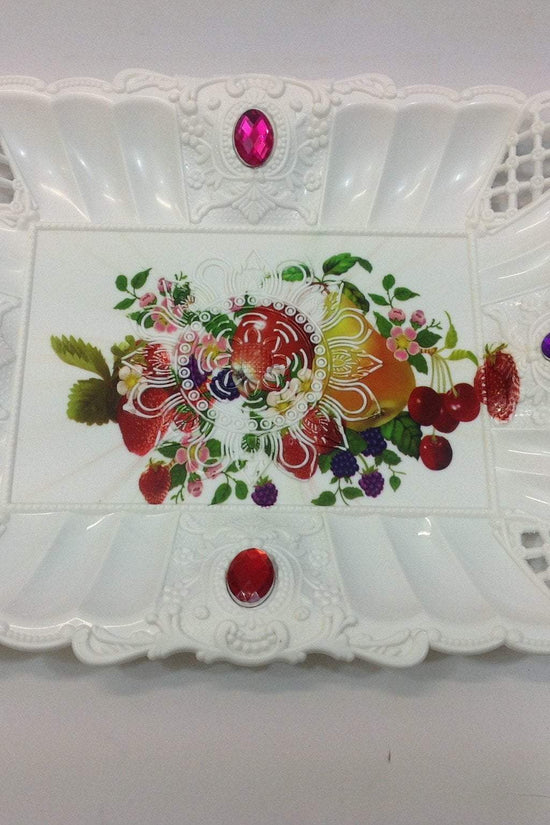 Elegant Plastic Jewelled Serving Tray Rectangular 23x17cm Design