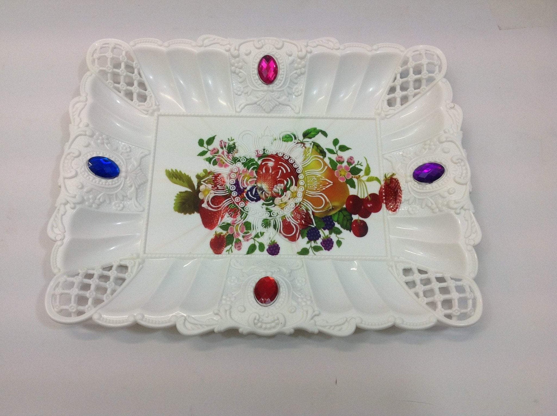 Elegant Plastic Jewelled Serving Tray Rectangular 23x17cm Design