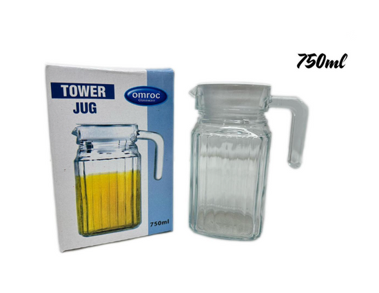 Elegant Tower Glass Water Jug 750ml with Plastic Lid