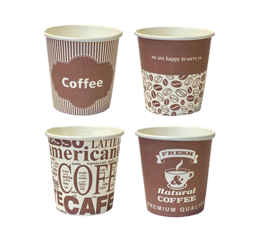 25 Assorted Designs Single Wall Paper Cups 4oz Pack