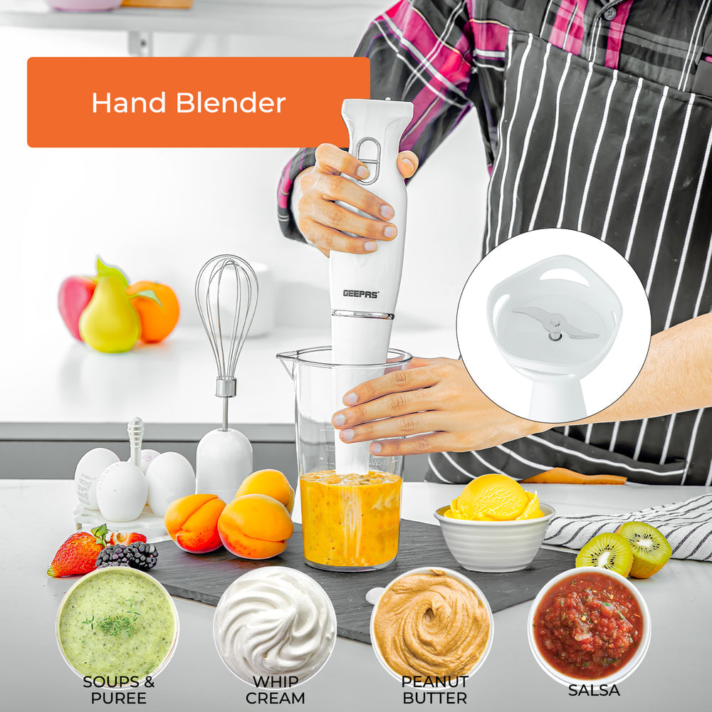 Electric 4in1 Hand Blender Stick with Whisk 200W White GHB6144UKWT