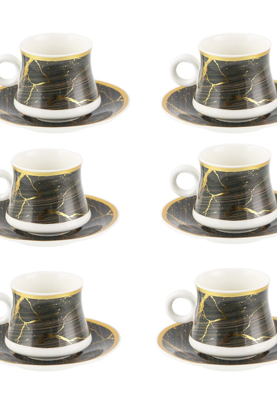 Durane Sylva 12pc Tea Set Black BrownGold 175ml