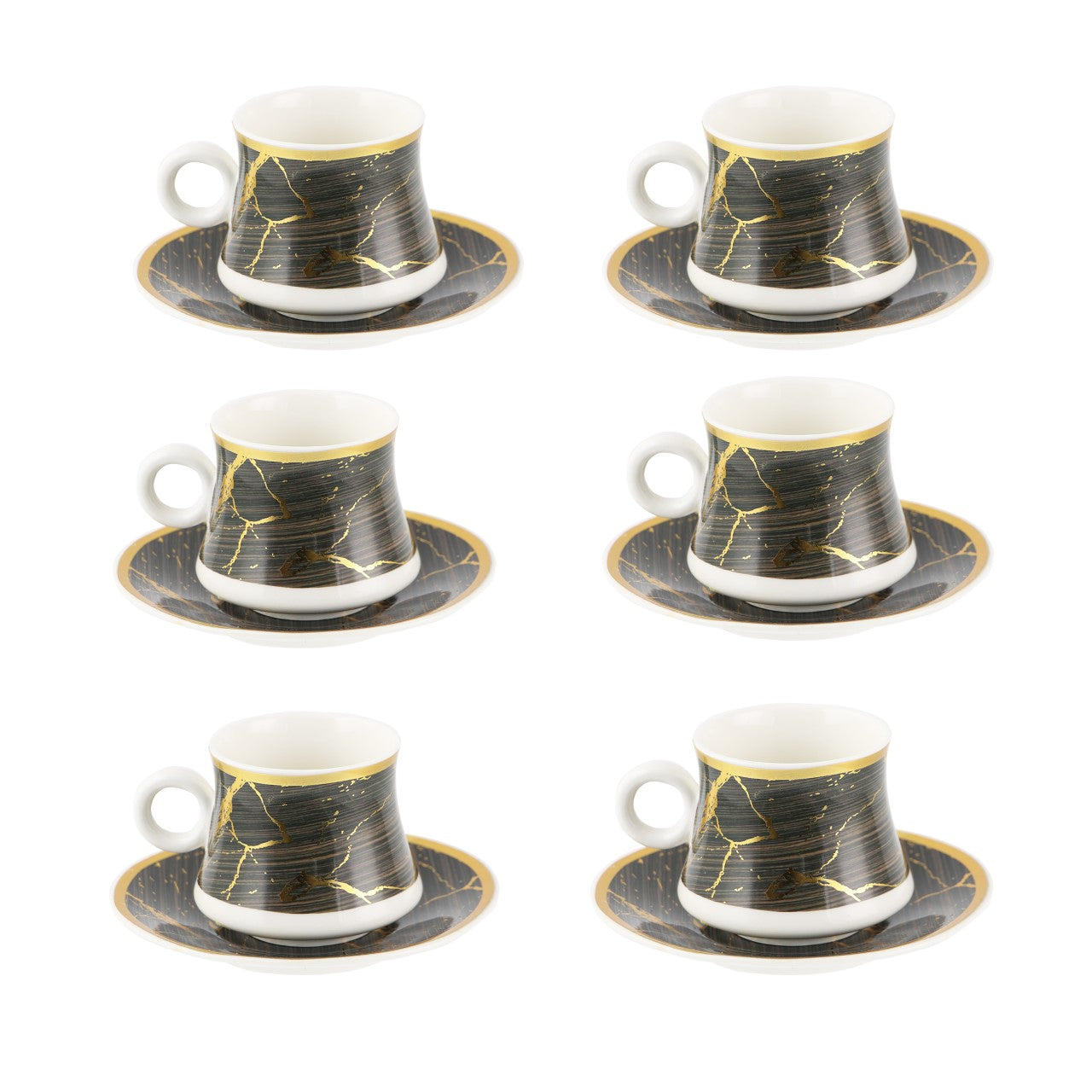 Durane Sylva 12pc Tea Set Black BrownGold 175ml