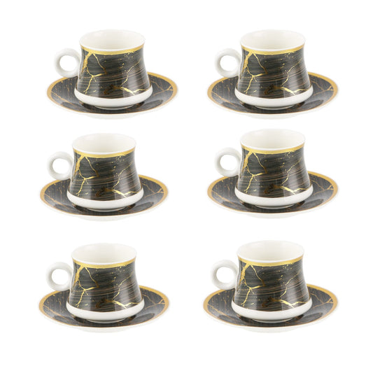 Durane Sylva 12pc Tea Set Black BrownGold 175ml