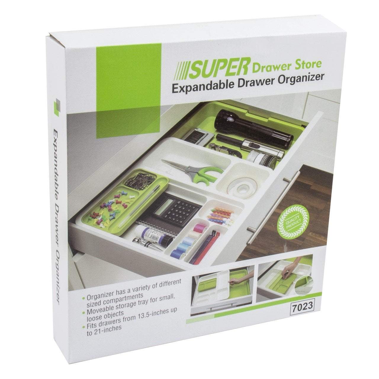 Adjustable Plastic Drawer Organizer White Green 3453 x 365 x 55cm