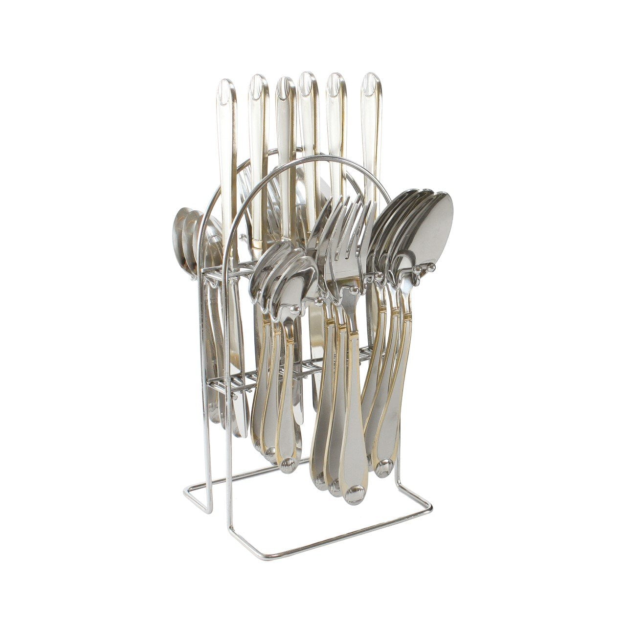 Elegant Huayu 24Piece Stainless Steel Cutlery Set with Gold Rim