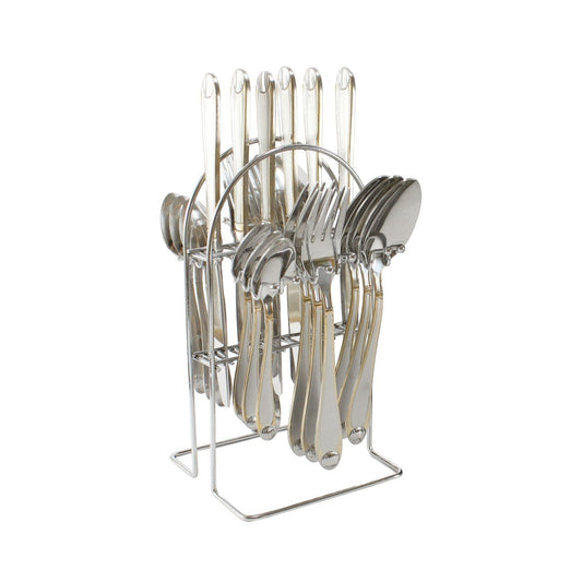 Elegant Huayu 24Piece Stainless Steel Cutlery Set with Gold Rim