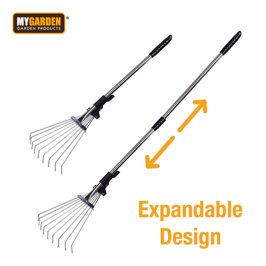 Premium Telescopic Garden Rake Extendable NonStick Handle