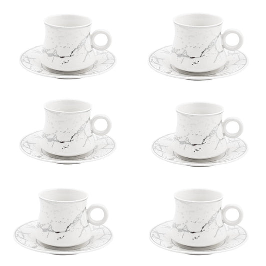 Elegant Durane Raku Tea Set 12pc in White and Silver 175ml