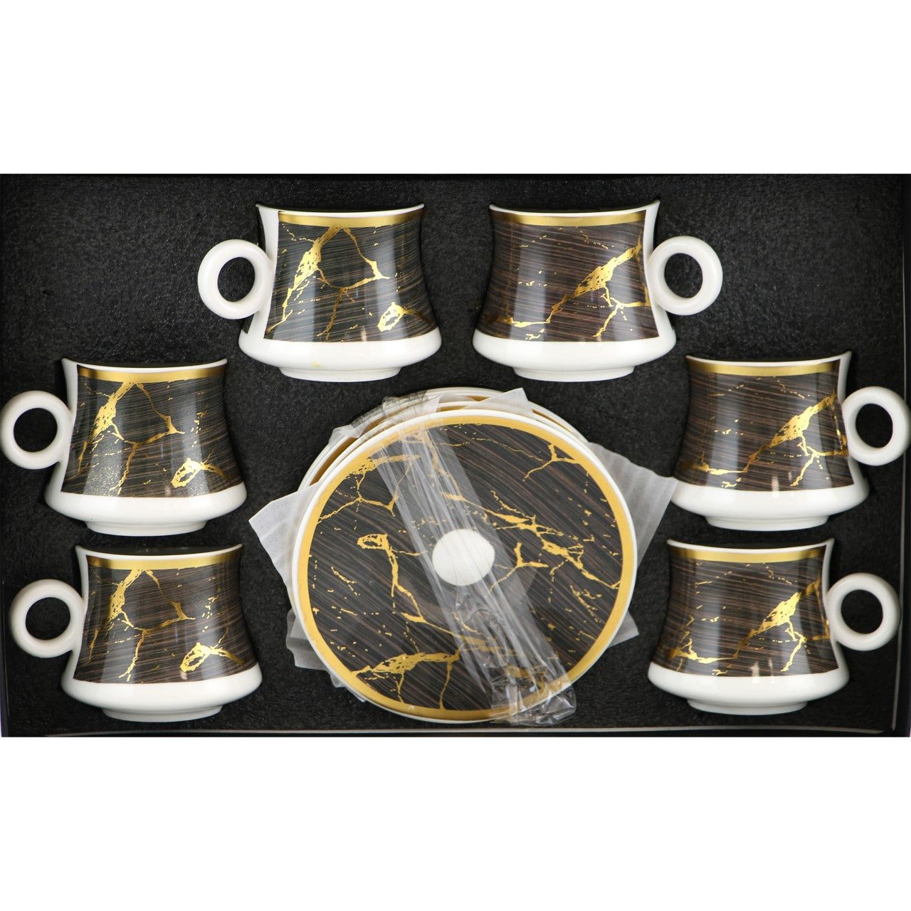 Durane Sylva 12pc Tea Set Black BrownGold 175ml