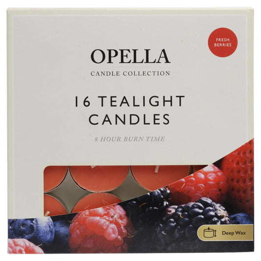 16 Opella Tealight Candles Fresh Berries Scented Long Burn Time