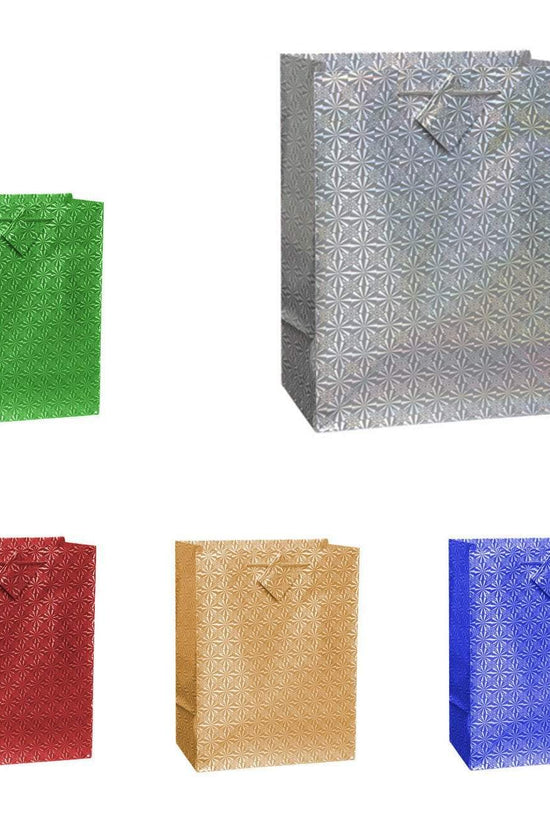 Assorted Colour Holographic Birthday Gift Bags 34 x 26 x 8 cm
