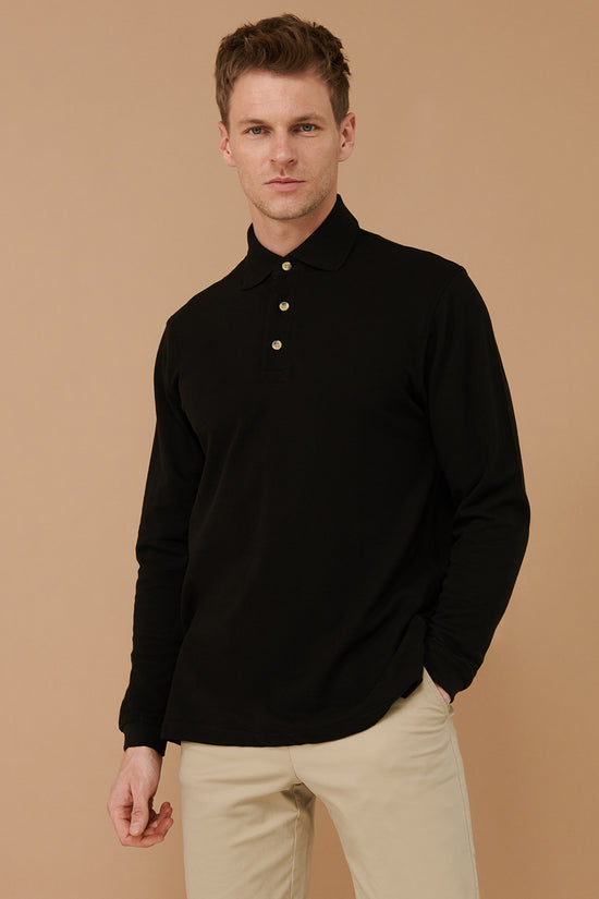 Henbury Long Sleeve Cotton Polo Shirt for Men