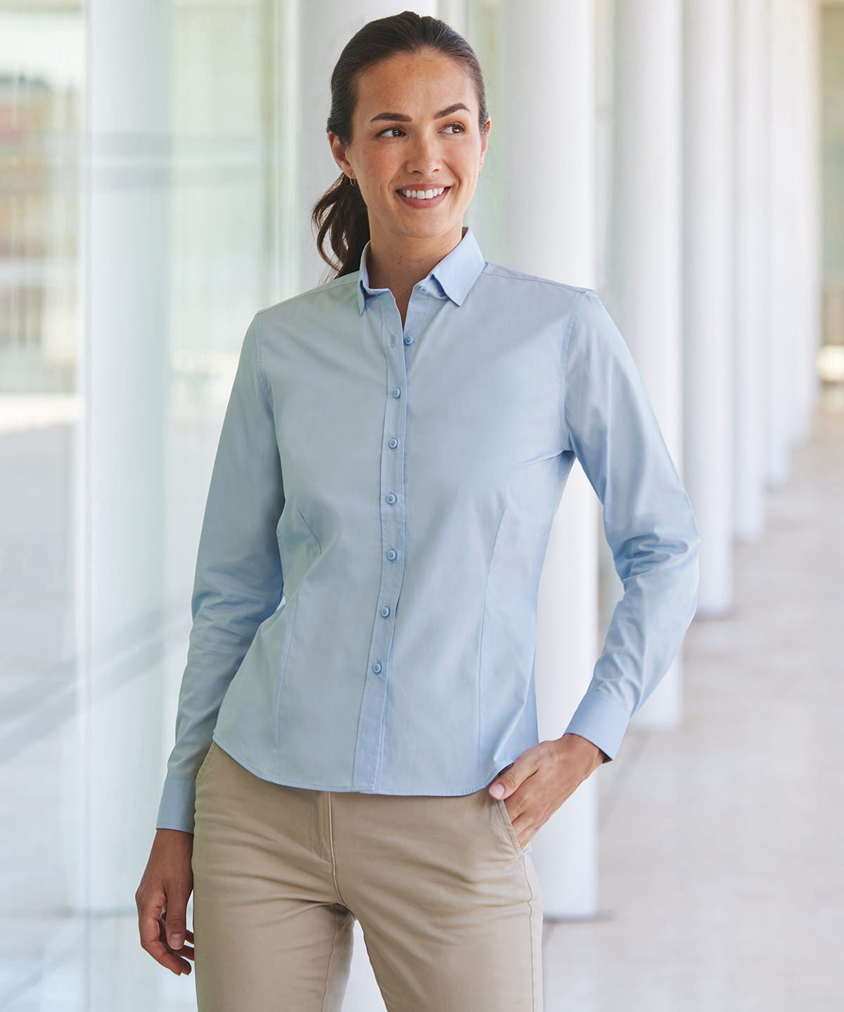 Womens Coolplus Long Sleeve Shirt CottonFeel Comfort Polyester Performance