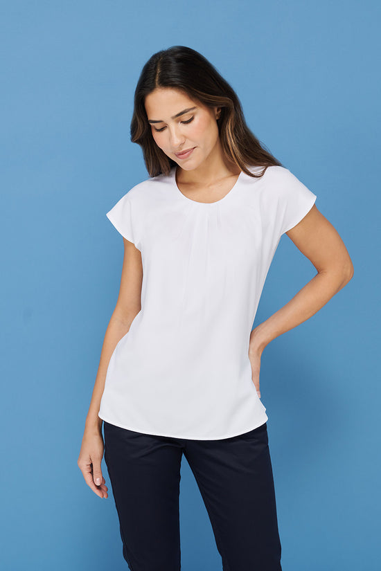 Henbury Womens Pleat Front Short Sleeve Blouse
